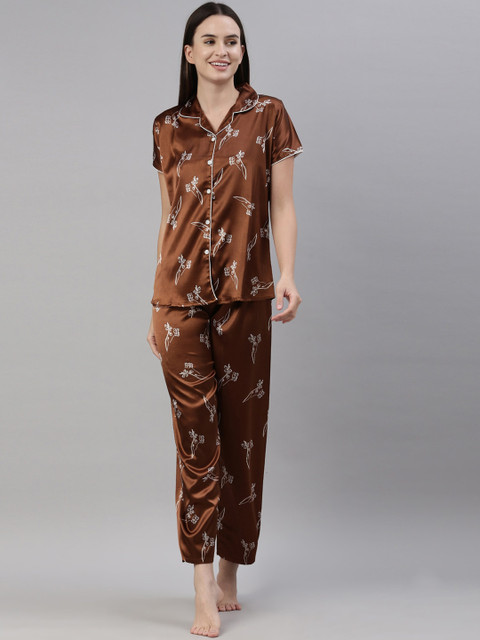 

GOLDSTROMS Women Brown & White Printed Night suit