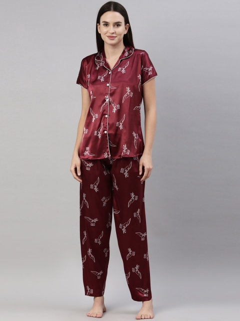 

GOLDSTROMS Women Maroon & White Printed Night suit