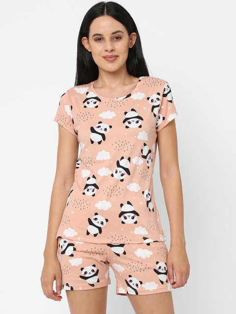 

Sweet Dreams Women Peach-Coloured & White Printed Night suit