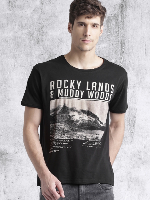 Roadster Men Black Printed Round Neck T-shirt available at myntra for Rs.179