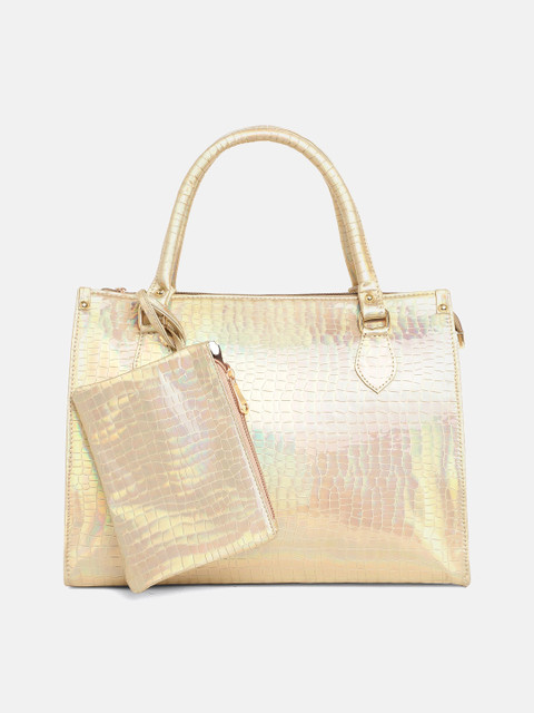 

borse lele Gold-Toned Textured PU Oversized Shopper Handheld Bag with Bow Detail