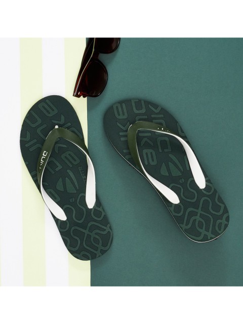 

Duke Men Olive Green & White Printed Rubber Slip-On