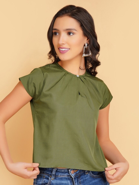 

STALK Women Olive Green Solid Crepe Top