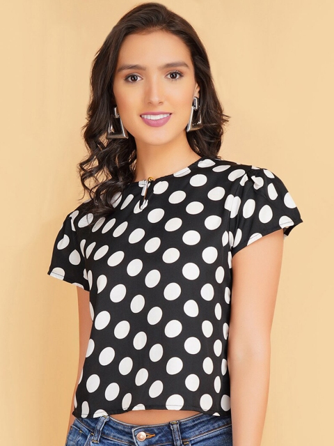 

STALK Black & White Printed Crepe Crop Top