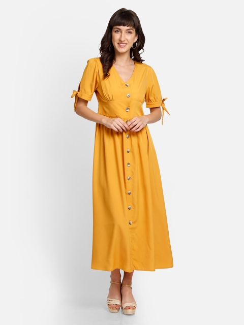 

YOU FOREVER Yellow Crepe A-Line Midi Dress