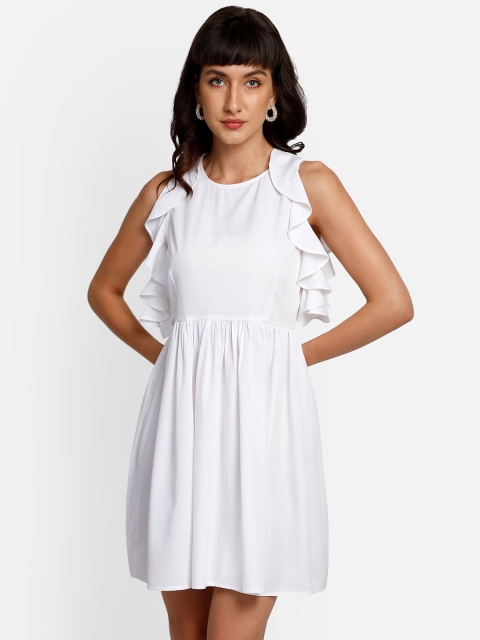 

YOU FOREVER White Solid Crepe Dress