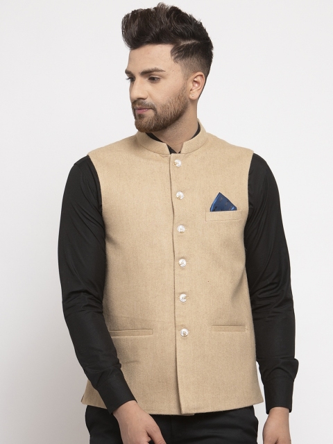 

NEUDIS Men Beige Solid Woven Nehru Jackets