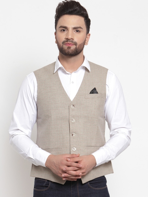 

NEUDIS Men Grey Checked Waistcoat