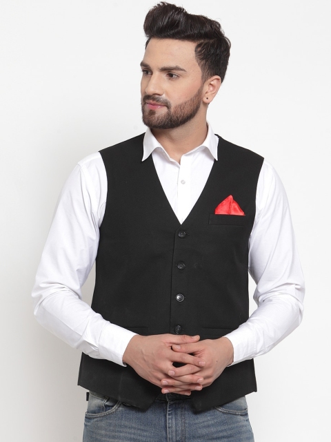 

NEUDIS Men Black Solid Woven Waistcoat