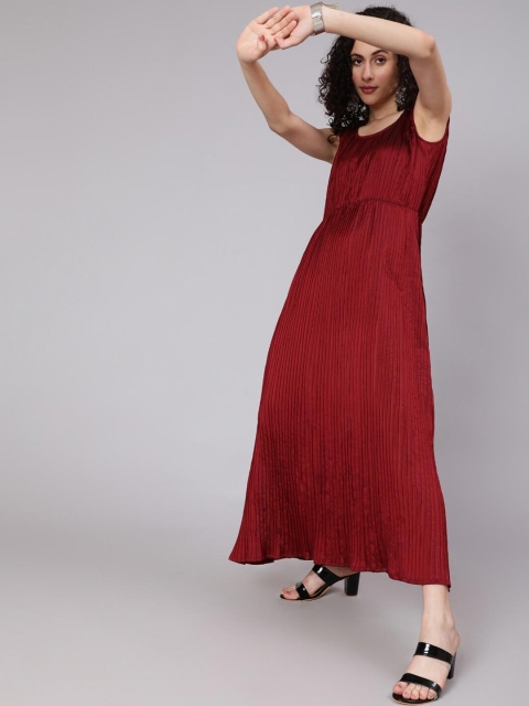 

Awadhi Maroon Maxi Pleated Dress