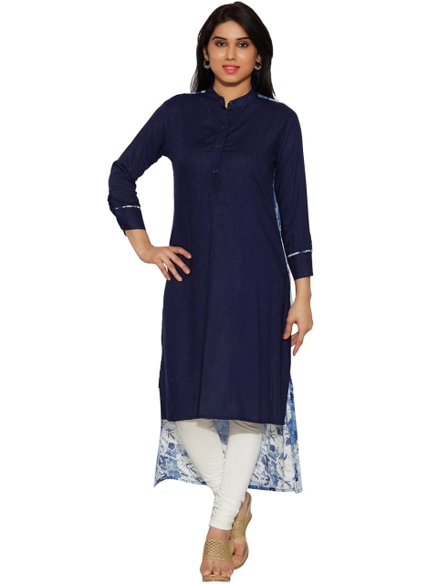 

Jashn Navy High-Low Printed Kurta, Navy blue