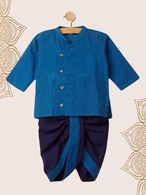 

The Magic Wand Boys Navy Blue Angrakha Pure Cotton Kurta with Dhoti Pants
