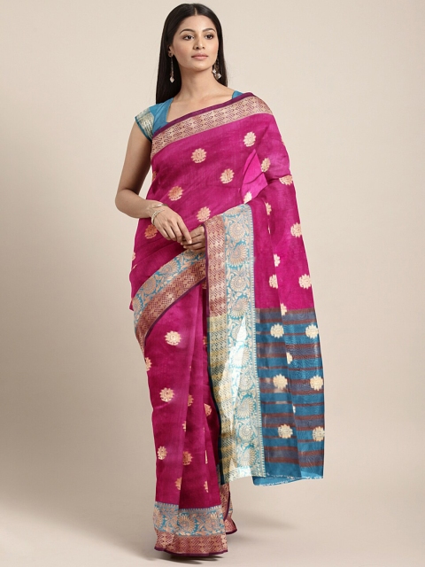 

Saree Swarg Magenta & Gold-Toned Woven Design Silk Blend Banarasi Sarees