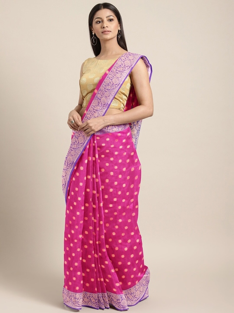 

Saree Swarg Magenta & Gold-Toned Woven Design Banarasi Sarees