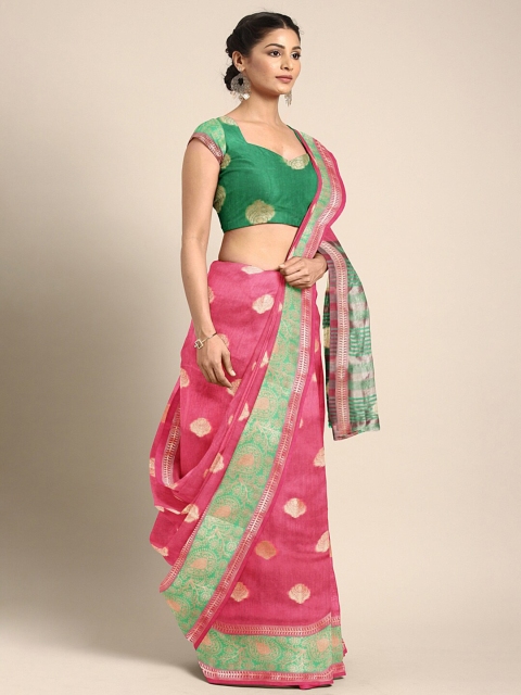 

Saree Swarg Pink & Green Woven Design Zari Silk Blend Banarasi Saree