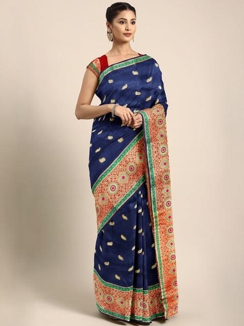 

Saree Swarg Navy Blue & Brown Woven Design Silk Blend Banarasi Sarees