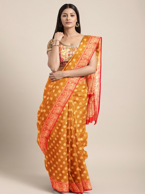 

Saree Swarg Orange & Red Ethnic Motifs Banarasi Saree