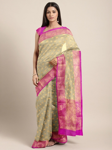 

Saree Swarg Cream-Coloured & Pink Woven Design Banarasi Sarees