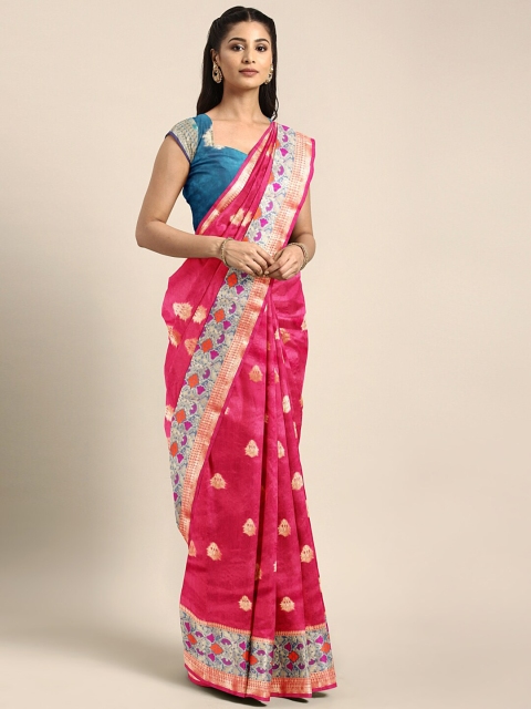

Saree Swarg Pink & Blue Ethnic Motifs Zari Silk Blend Banarasi Saree