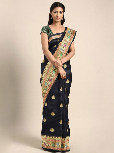 

Saree Swarg Black & Gold-Toned Woven Design Silk Blend Banarasi Sarees