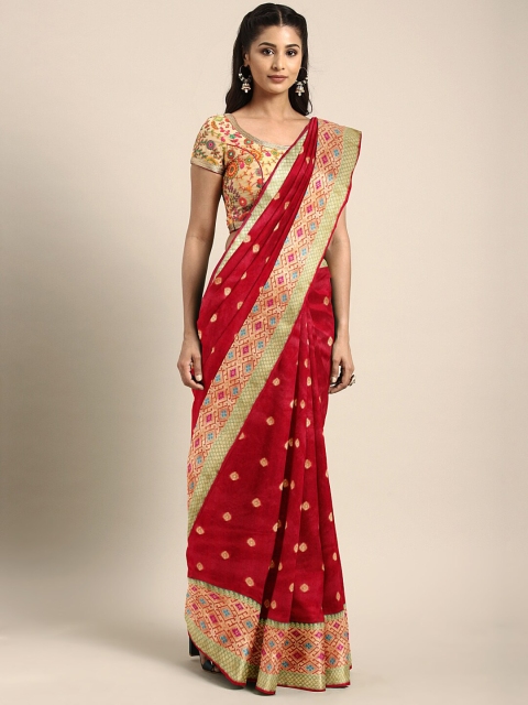 

Saree Swarg Red & Green Woven Design Silk Blend Banarasi Sarees