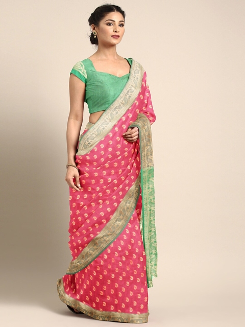 

Saree Swarg Pink & Green Woven Design Banarasi Sarees