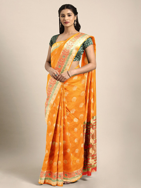 

Saree Swarg Yellow & Gold-Toned Woven Design Silk Blend Banarasi Sarees