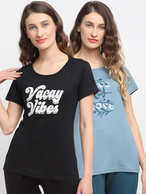 

Kanvin Women Pack Of 2 Printed Lounge Tshirts, Blue