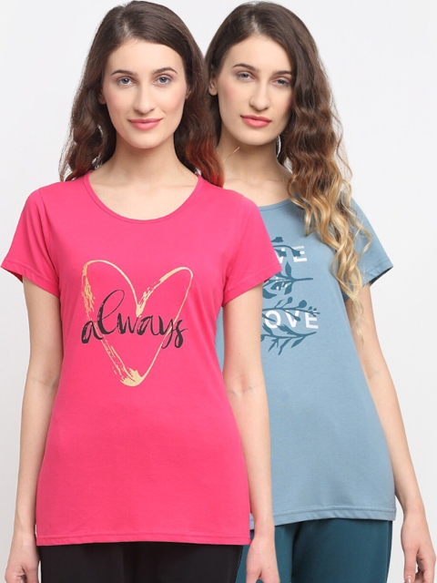 

Kanvin Women Pack Of 2 Printed Lounge T-Shirts, Blue