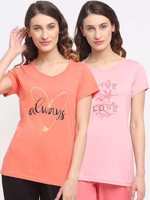 

Kanvin Women Pack Of 2 Printed Lounge T-Shirts, Pink