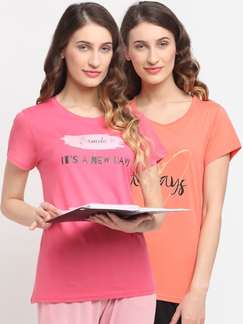 

Kanvin Women Pack Of 2 Printed Lounge T-Shirts, Pink