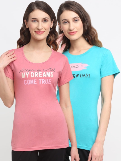 

Kanvin Women Pack Of 2 Printed Lounge T-shirt, Turquoise blue