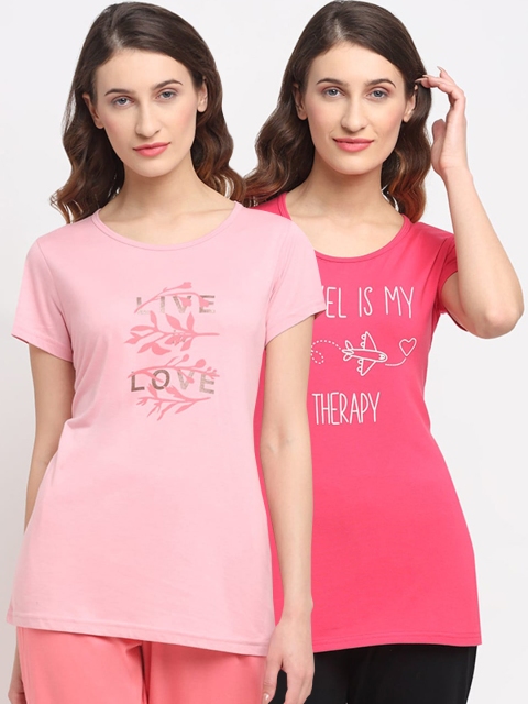 

Kanvin Women Pack Of 2 Printed Lounge Tshirts, Pink