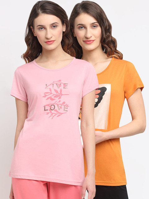 

Kanvin Women Pack Of 2 Printed Lounge T-Shirts, Pink