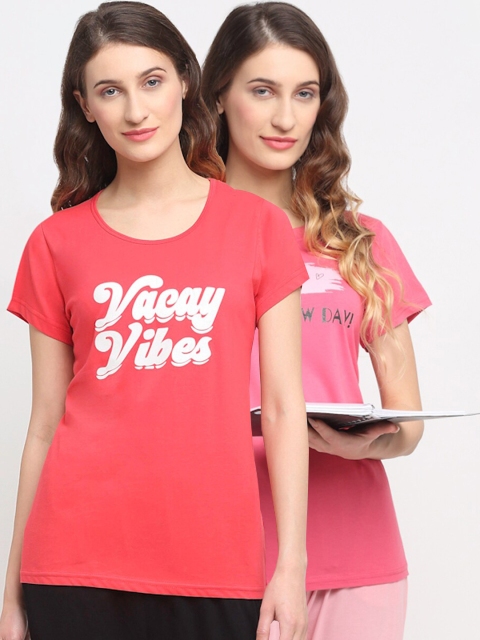 

Kanvin Women Pink Pack Of 2 Printed Lounge T-shirts