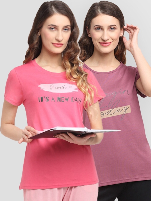

Kanvin Women Pack Of 2 Printed Lounge T-shirts, Pink