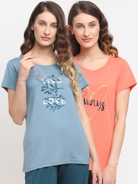 

Kanvin Women Pack of 2 Solid Lounge Tshirts, Blue