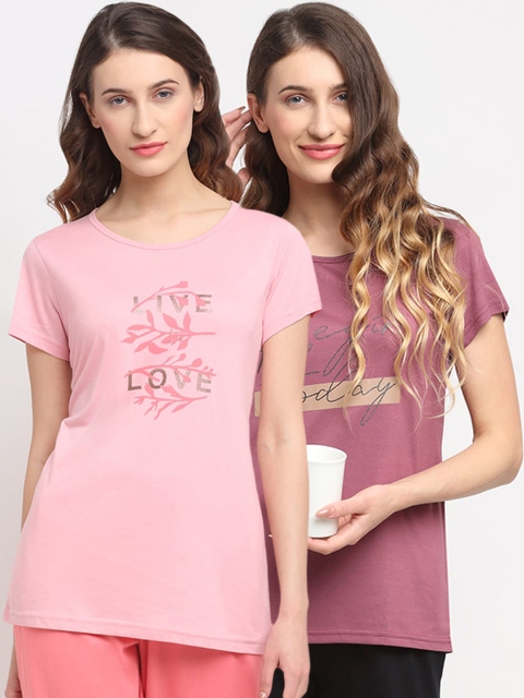 

Kanvin Women Pack of 2 Solid Lounge Tshirts, Pink