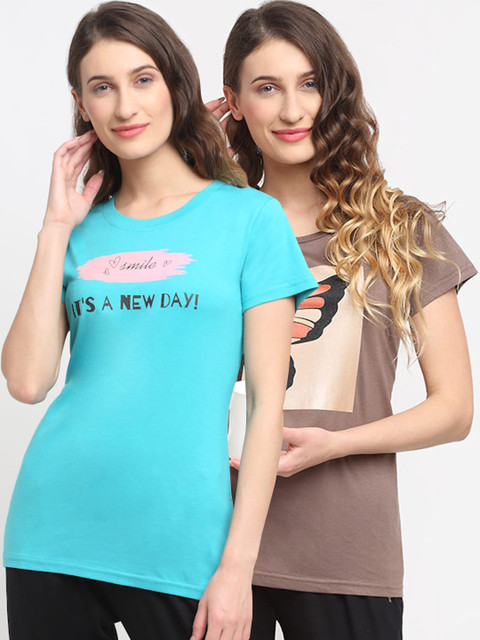 

Kanvin Women Kanvin Women Turquoise Blue Lounge Tshirts