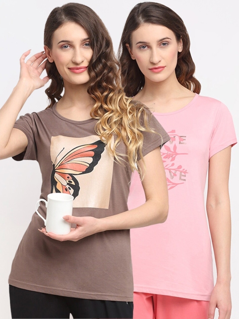 

Kanvin Women Pack Of 2 Printed Lounge T-Shirts, Pink