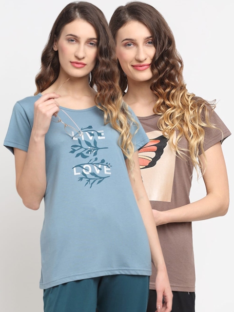 

Kanvin Women Pack Of 2 Printed Lounge T-Shirts, Blue
