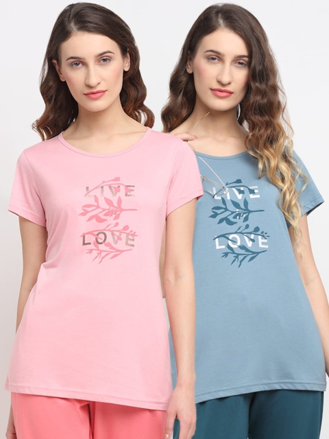 

Kanvin Women Pack Of 2 Printed Lounge T-Shirts, Blue
