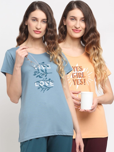 

Kanvin Women Pack Of 2 Printed Lounge T-Shirts, Blue