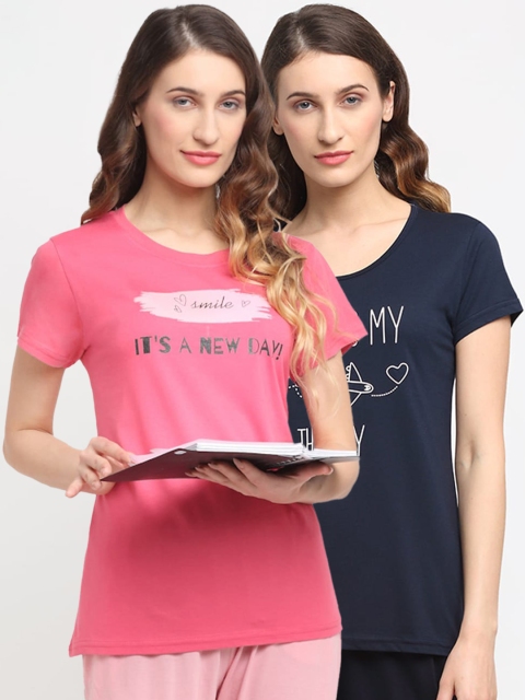 

Kanvin Women Pack Of 2 Printed Lounge Tshirts, Pink