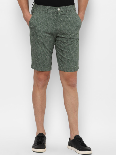 

Allen Solly Men Olive Green Printed Slim Fit Pure Cotton Shorts