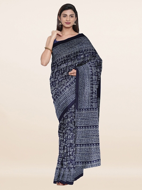 

Pothys Blue & White Warli Cotton Blend Saree