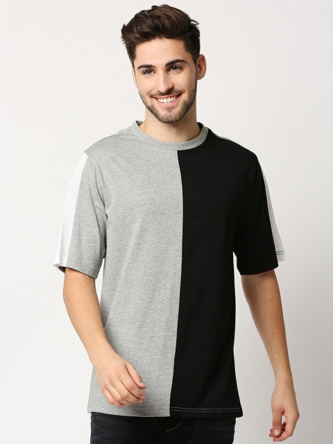 

Bewakoof Men Black & Grey Colourblocked Loose T-shirt