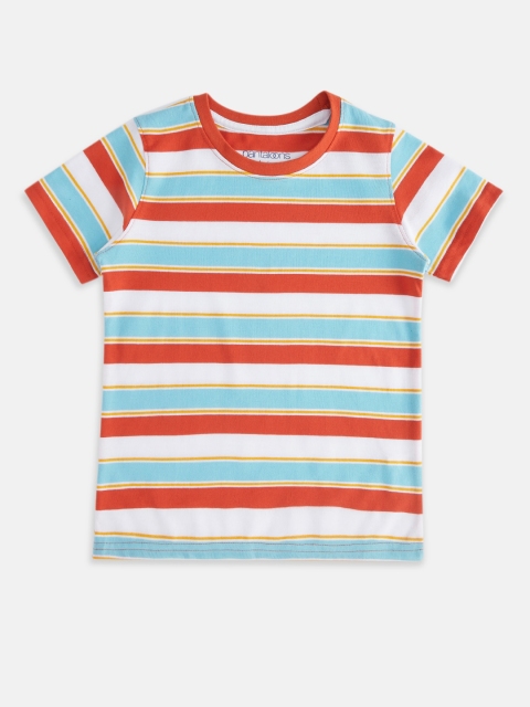

Pantaloons Junior Boys Orange Striped Cotton T-shirt