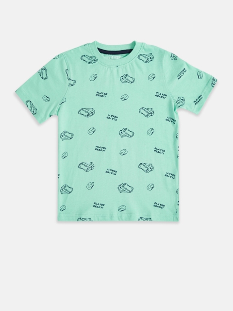 

Pantaloons Junior Boys Green Printed Cotton T-shirt