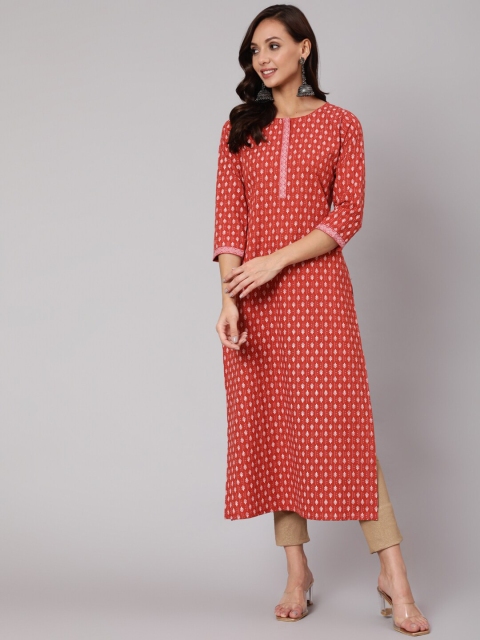 

AASI - HOUSE OF NAYO Women Rust Ethnic Motifs Printed Cotton Kurta
